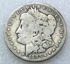 1883-CC Morgan Silver Dollar VG in saflip #L372