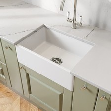 Image of 605 x 405mm Ceramic Belfast Kitchen Sink Single Bowl 1.0 & Chrome Strainer Waste