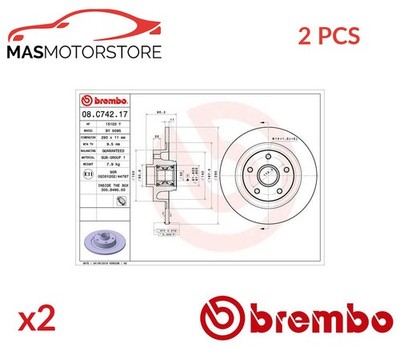 BREMSSCHEIBEN SATZ PAAR HINTEN BREMBO 08C74217 2PCS P NEU OE QUALITÄT