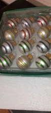 KURT ADLER 2018-BOX OF 12-MINI STRIPED EUROPEAN STYLE GLASS BALL ORN-25MM-NIB