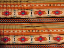 Navajo Native American Gold Teal Border Print Cotton Fabric FQ