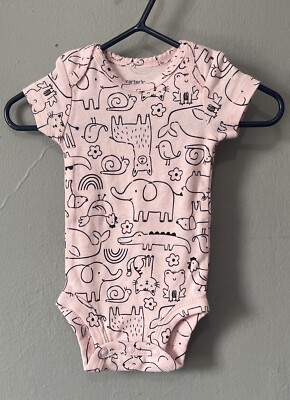Carter's Baby Girls Cute Animals 100% Cotton Short Sleeve Bodysuit Pink Newborn