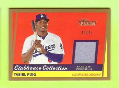 2016 TOPPS HERITAGE ''CLUBHOUSE COLLECTION GOLD'' YASIEL PUIG JERSEY - DODGERS /99