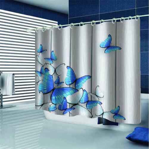 Many Blue Butterflies 3D Shower Curtain Waterproof Fabric Bathroom Decoration - Afbeelding 1 van 7
