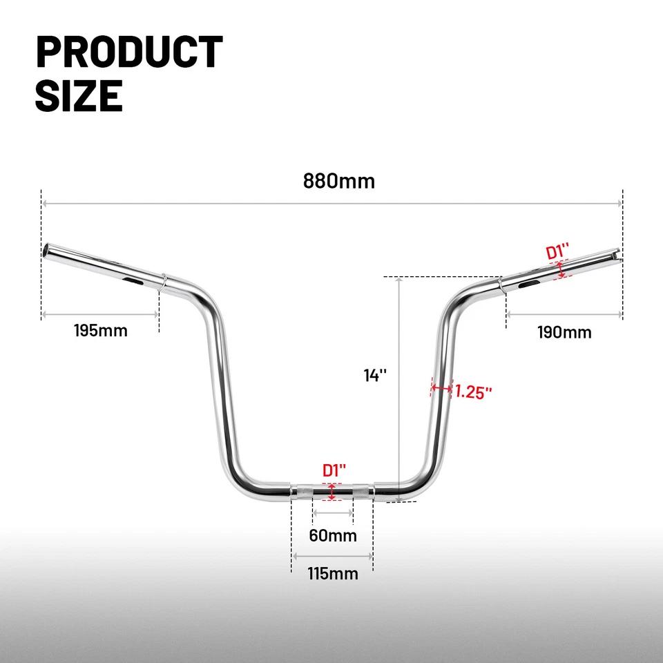 Perchas Ape de elevación de manillar de 14" de 1 1/4"" para Harley Softail Sportster Road King Foto 2 de 4