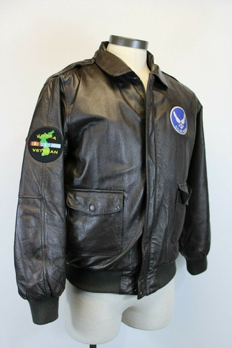 Men's leather jacket Sz M Brown Burk's Bay Korea Vet. Air Force Memorabilia - Picture 4 of 10