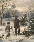 1800s Father and Son with Christmas Tree Painting Giclee Print on Fine Art Paper