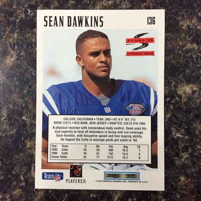 1995 Score Football #136 Sean Dawkins Indianapolis Colts | eBay