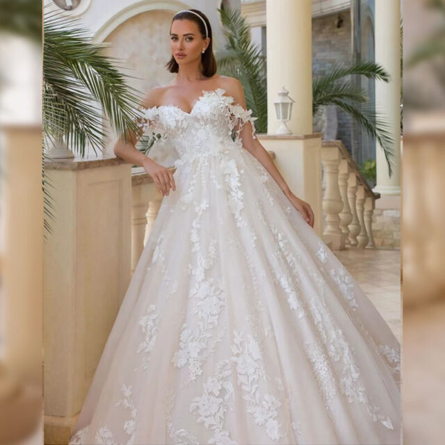 Exquisite Wedding Dresses Off Shoulder Lace Applique Chapel Train Bridal Gowns Exquisite Wedding Dresses Off Shoulder Lace Applique Chapel Train Bridal Gowns