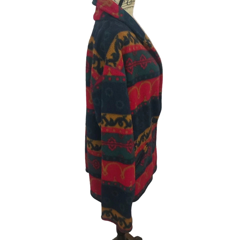 VTG Cabin Creek Jacket Womens Sz M RED BLUE GREEN Fleece Shoulder Pads Geometric - Image 3 of 4