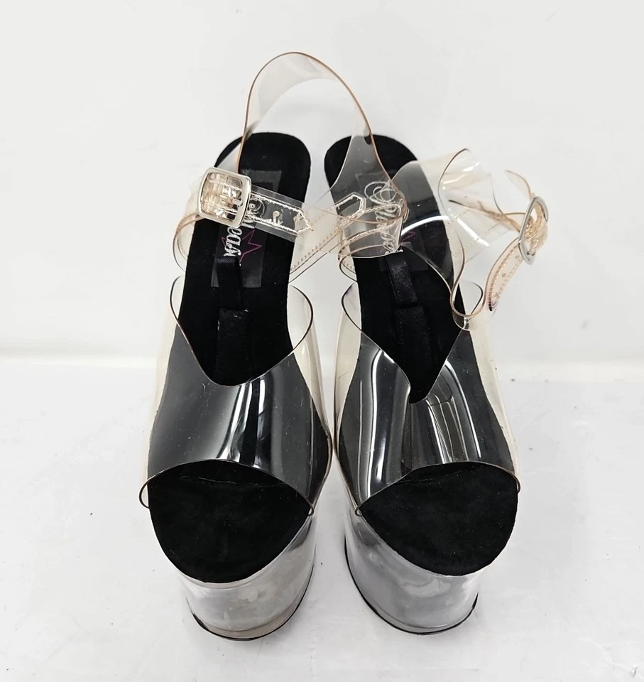 Pleaser 708 7” plataforma transparente tacones altos mujer talla 8 puntas de bailarina exótica Foto 3 de 4