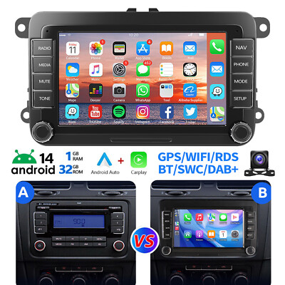 DAB+ Für VW Golf 5 6 Passat Polo 7''Android 14 Carplay 32G Nav GPS Autoradio KAM