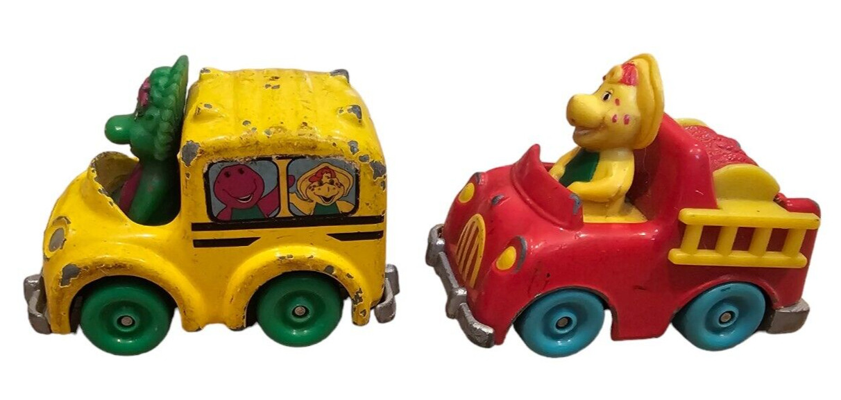 Barney Diecast Vehicles Baby Bop and BJ Fire Engine School Bus Vintage 1997