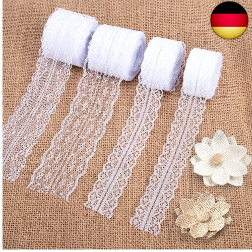 40M Spitzenbordüre Spitzenband, 4 Rolls Weiß Vintage Band 2 Spitzen-Blumen für H - Bild 1 von 8