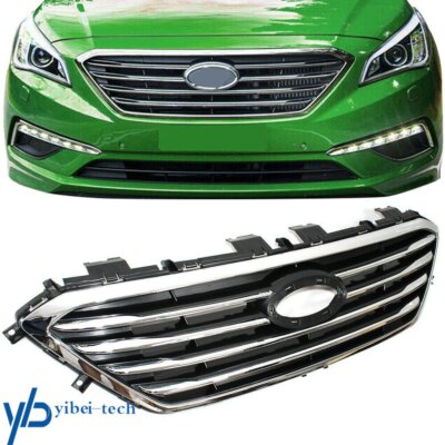 Front Bumper Upper Grille For Hyundai Sonata 2015-2017 - Chrome & Black ABS (OEM Style)