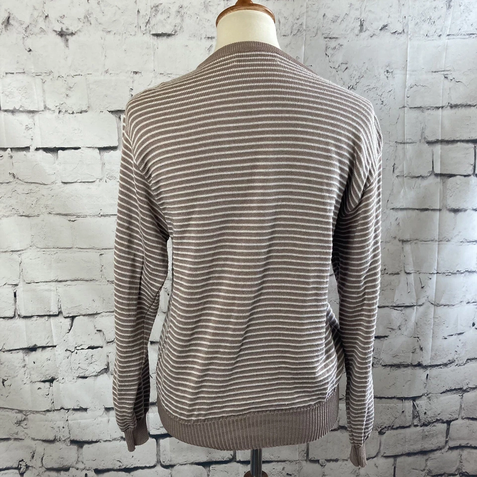 Suéter Jaeger Mujer Talla Mediana Rayas Marfil Crema Cárdigan Abotonado De Colección Foto 3 de 4