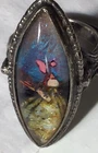 VINTAGE STERLING SILVER ADJ RING REVERSE PAINTING UNDER GLASS ANGEL ON MOUNTAIN
