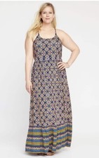 Old Navy Maxi Dress Flowy Long Womens Sz M Y2K 90s Geometric Multicolor Festival