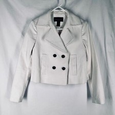Ann Taylor Womens Jacket Size 2 Cream Double Breasted Back Pleat Cropped Blazer