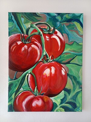 ''Saftige Tomaten'' Original Acryl Gemälde auf Leinwand Tafel signiert Suffolk Künstler