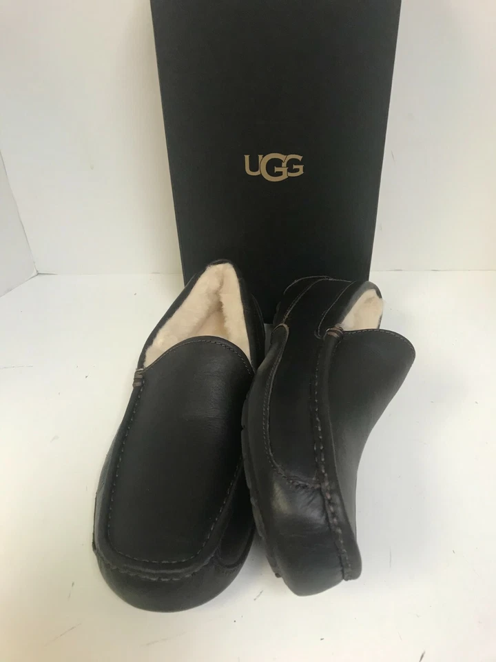 UGG Ascot Dark Spice Leather Sheepskin Lined Slippers - Image 4 of 4
