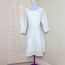 ELIZA J Midi Dress Ribbed White Cream Warm Beautiful Elegant Style size medium