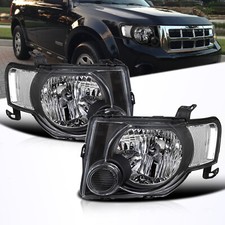 For 2008-2012 Ford Escape SUV Black Headlights Headlamps Pair LH+RH