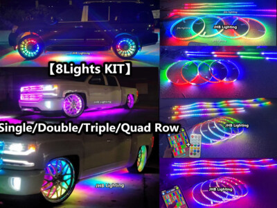 JHB 15.5''17.5''CHASING LED Wheel Rim Lights +2x4FT +2x6.5FT Underglow Strips KIT
