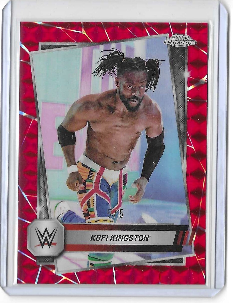 2025 Topps Chrome WWE Kofi Kingston Red Geometric Refractor 5/5 Wrestling
