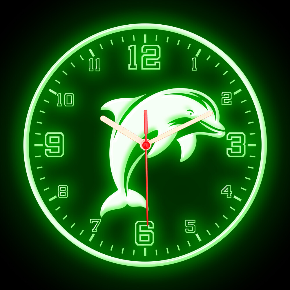 25ck1097 Dolphin Home Decor Diving Shop Colorful Flexible Neon Clock 10"
