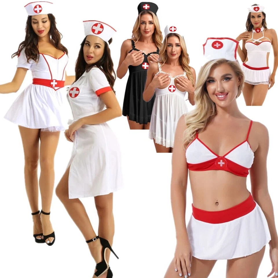Womens Naughty Nurse Cosplay Outfit Halloween Sexy Nurse Uniform Costume Set  - Image 2 of 4