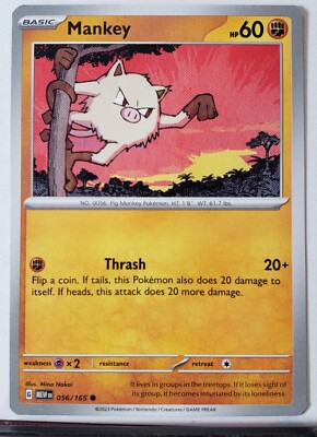 Mankey 056/165 NM / M - 151 Scarlet Violet Pokemon Card - Mina Nakai Art