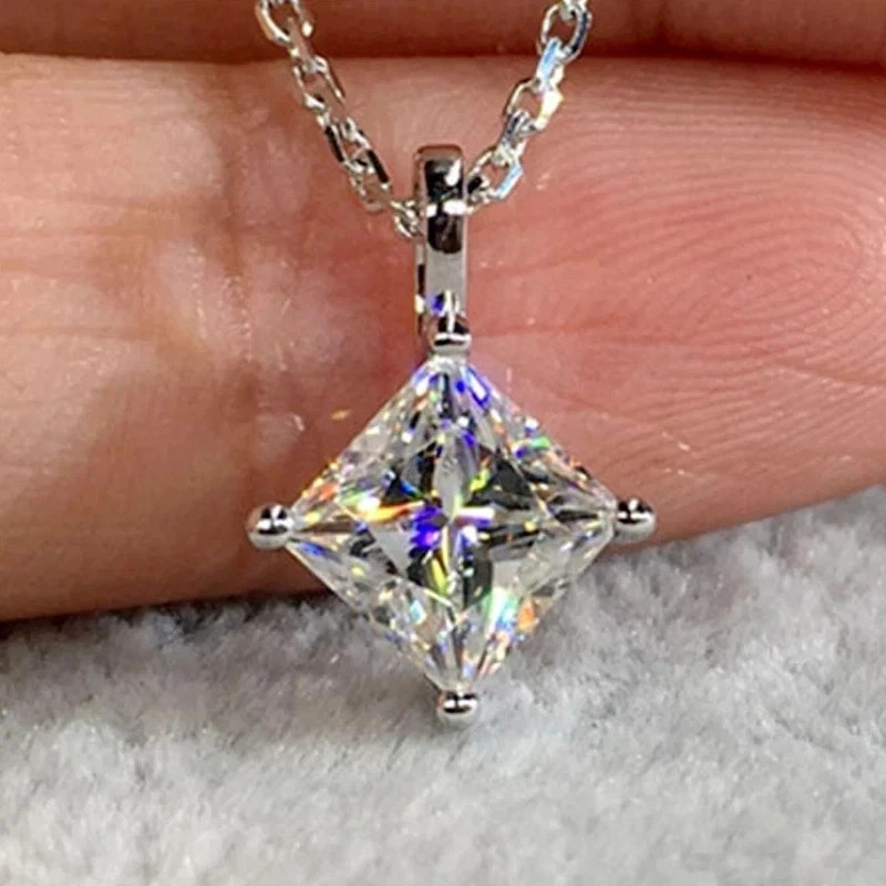 2 Ct Princess Cut Real Moissanite Wedding Pendant Gift 925 Sterling Silver