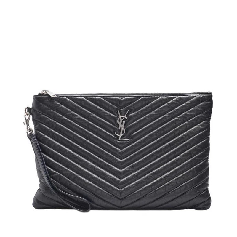 SAINT LAURENT (YSL) Pochette Saint Laurent nera matelasse monogramma argento nuova media