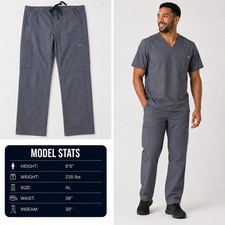 FIGS Technical Collection Mens XL Scrub Pants Gray Cargo Drawstring Straight Leg