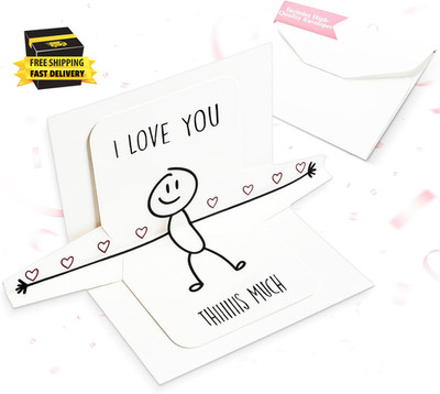 Cute Stick Figure Greeting Card for Him Her - Fun I Love You This Much Cards Gif