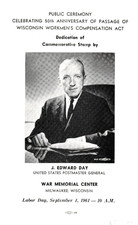 USPS FDC Ceremony Program #1186 C1 Wisconsin Workmen's Comp Act 50th Anniv 1961