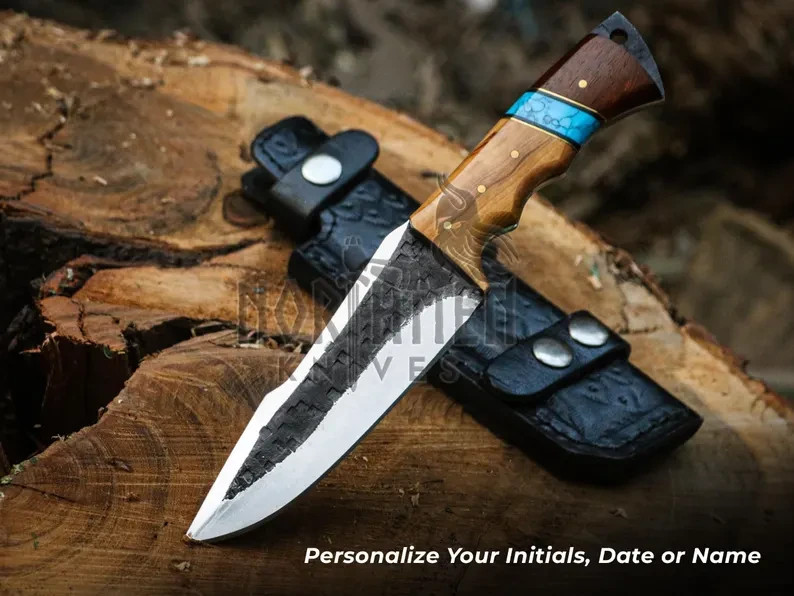 Hand Forged Carbon Steel Slatra Knife, Razor Sharp Blade With Stone On Handle.