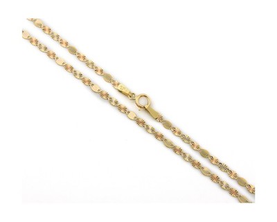Kinder flache Goldkette 14k massiv Gold dreifarbig 2,0 mm breit 14 Zoll lang