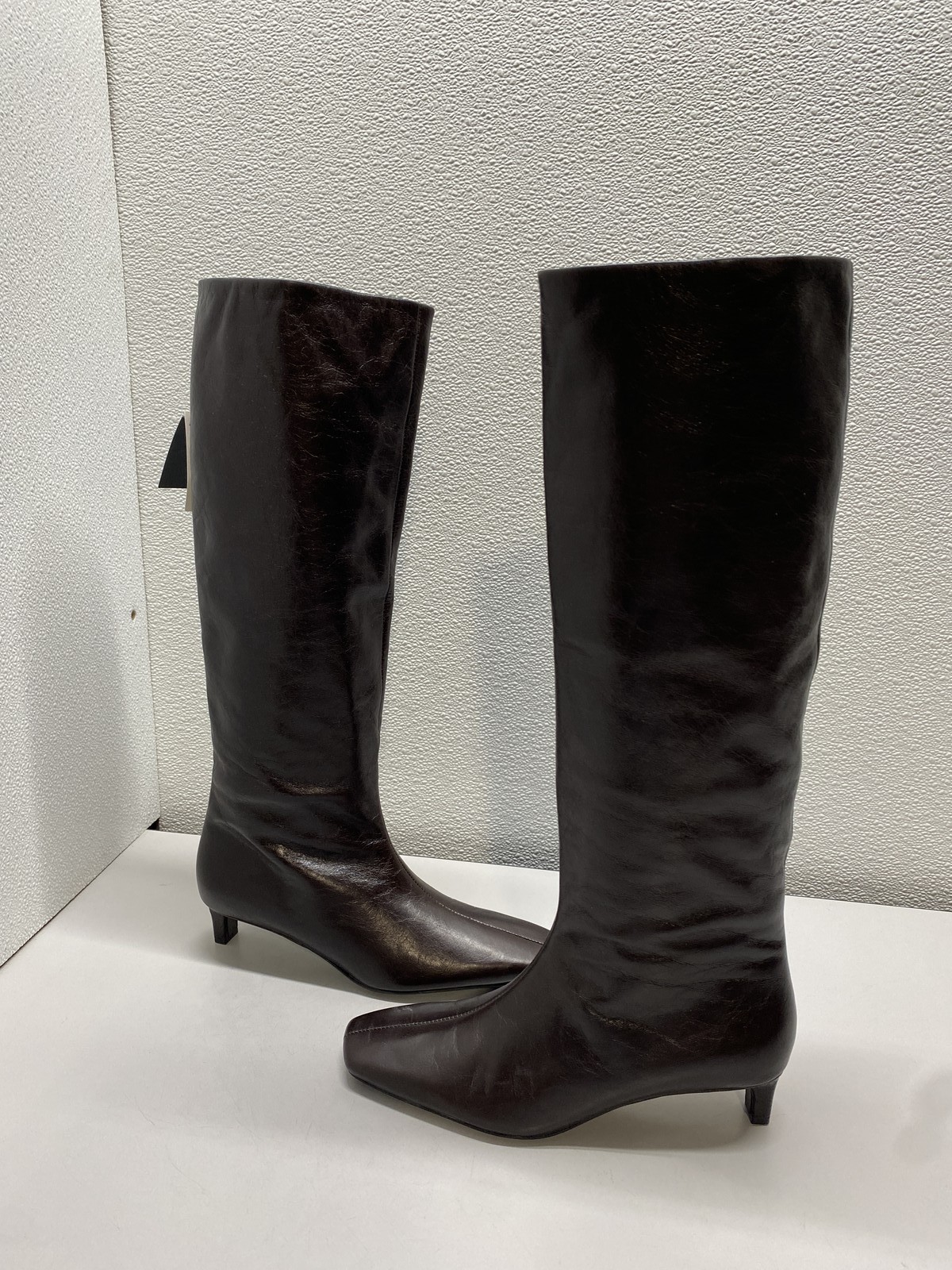 Massimo Dutti Womens Leather Knee High Kitten Heel Square Toe Boots Size 9 Brown