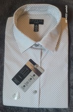 Alfani Slim Fit Men's Dress Shirt White/Black Geometric 17-17.5 34-35