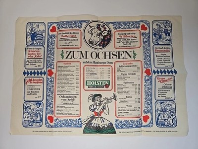 Vintage! German Restaurant  Zum Ochsen  auf Dem Hamburger Dom, Paper Table Menu