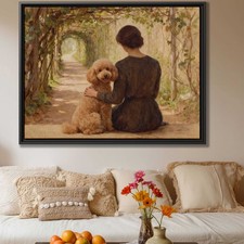 Oil Painting Poodle Canvas Print Framed Dog Art Living Room Decor Animal Artwork