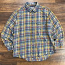 Vintage Sears Roebuck Mens XL Colorful Plaid Flannel Button Up Shirt Multi Color