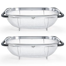2 Pack Over the Sink Oval Colander for Kitchen, Stainless Steel Fine Mesh 6 Q...