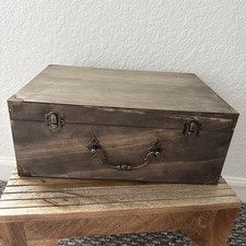 Rustic Wooden Storage Chest Box with Brass Corners Vintage Organizer