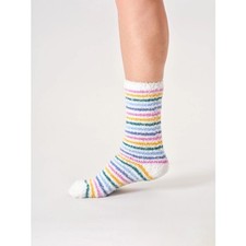 Thought flauschige gestreifte Socken - steinweiß - Größe 4-7 - neu mit Etikett