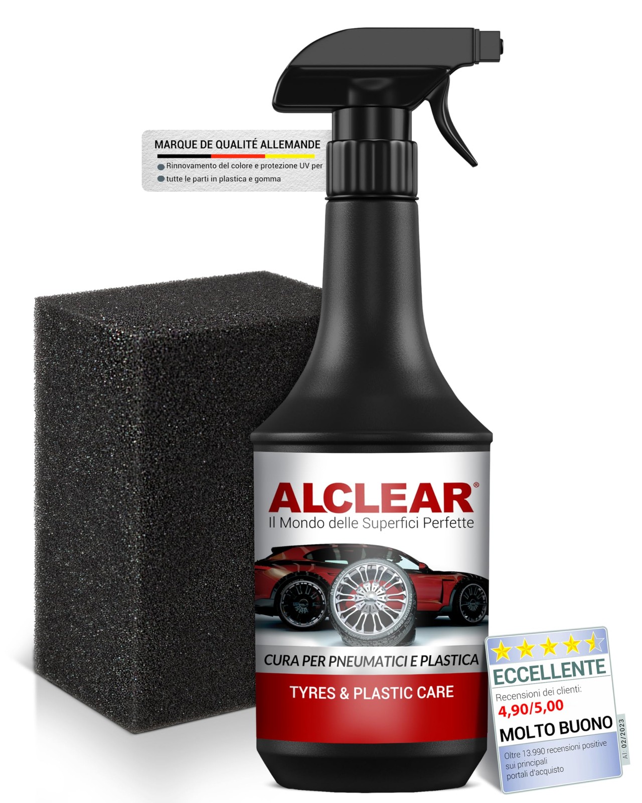 Lucidante Gomme Auto 1000ml Kit con Spugna | Cura e Pulizia Pneumatici Professionale