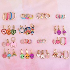 3 Pairs Hoop Earrings Colorful Heart Star Rainbow Geometric Circle Huggies