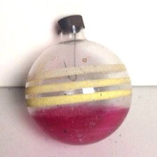 VTG 1940s Blown Glass Ball Christmas Tree Ornament Magenta Rose Yellow Stripe